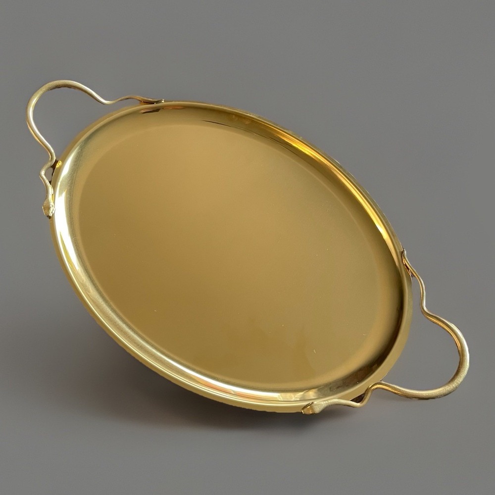NWT THRESHOLD Oval Gold Metal Cocktail Barware 16" Serving Tray Snake Speakeasy
